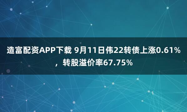 造富配资APP下载 9月11日伟22转债上涨0.61%，转股溢价率67.75%