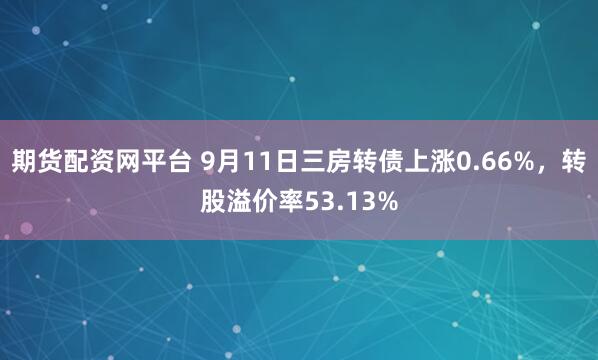 期货配资网平台 9月11日三房转债上涨0.66%，转股溢价率53.13%